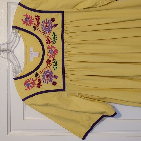 None Dresses & Skirts - Yellow Embroidered Patio Day Dress Muumuu Style Size Small With Pockets